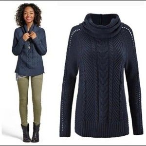 Cabi Navy Blue 3168 Cowl Neck Cable Knit Sweater Size XS